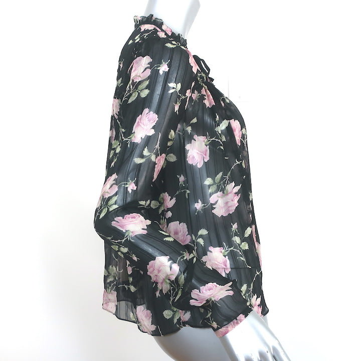 Ulla Johnson Blouse Petunia Black Rose Print Chiffon Size 2 Long Sleeve Top