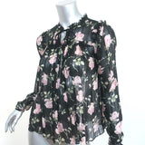 Ulla Johnson Blouse Petunia Black Rose Print Chiffon Size 2 Long Sleeve Top