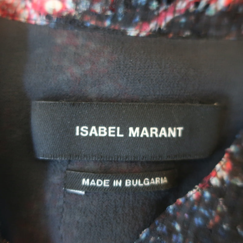 Isabel Marant Blouse Tao Black/Red Ikat Print Silk-Blend Size 36 Long Sleeve Top