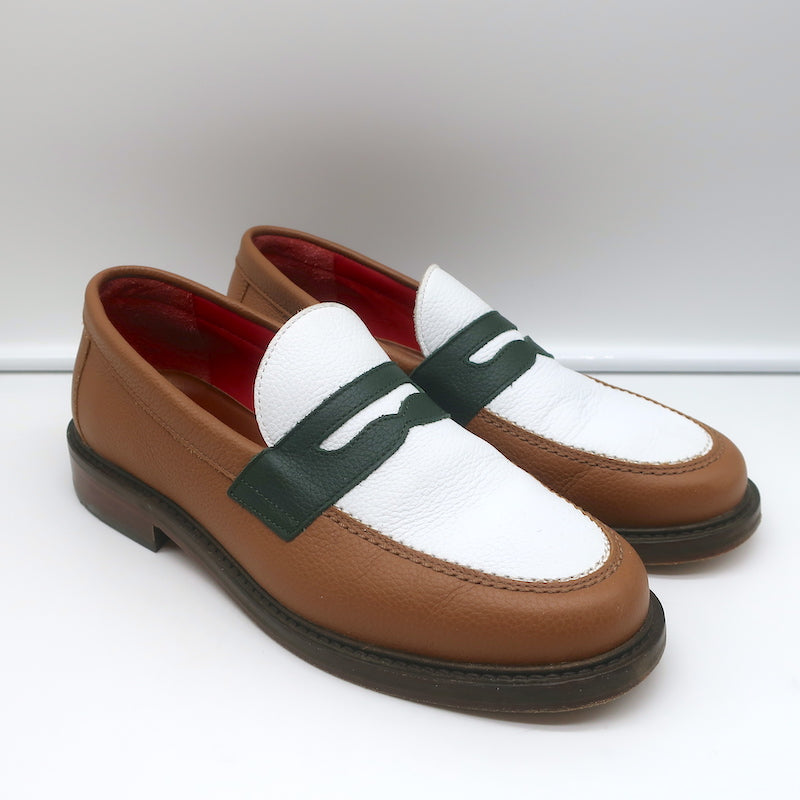 Aime Leon Dore Penny Loafers Brown/White Grained Leather Size 7 /Fits Like 8