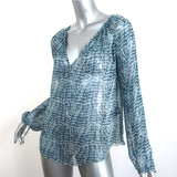 Isabel Marant Etoile Blouse Zinya Blue Printed Chiffon Size 38 Long Sleeve Top