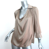 Vince Cowl Neck Blouse Gold Satin Size 2 Collared 3/4 Sleeve Top