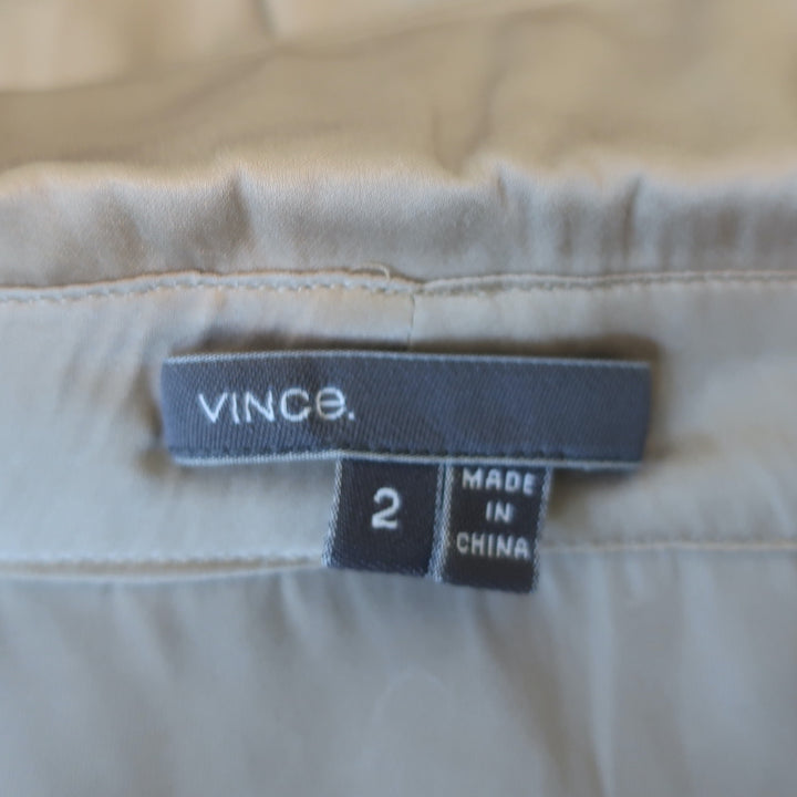 Vince Cowl Neck Blouse Gold Satin Size 2 Collared 3/4 Sleeve Top