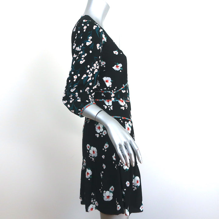 Ba&amp;sh Mini Dress Belize Black Floral Print Crepe Size 6