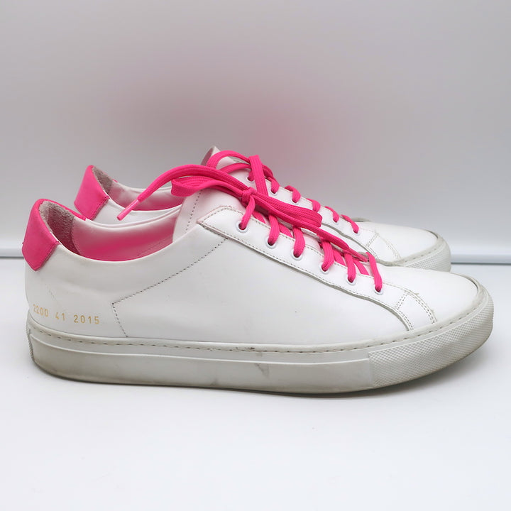 Common Projects Retro Low Fluo Sneakers White &amp; Neon Pink Leather Size 41