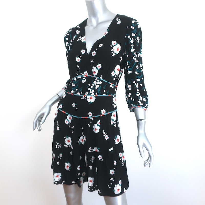Ba&amp;sh Mini Dress Belize Black Floral Print Crepe Size 6