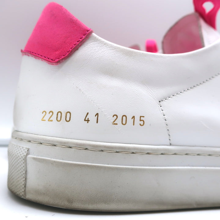 Common Projects Retro Low Fluo Sneakers White &amp; Neon Pink Leather Size 41