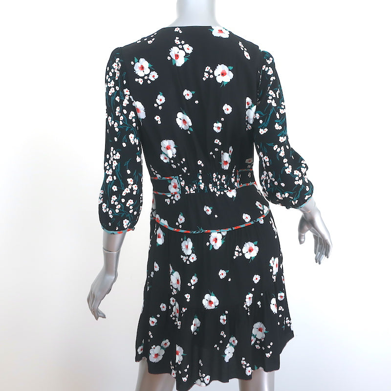 Ba&amp;sh Mini Dress Belize Black Floral Print Crepe Size 6