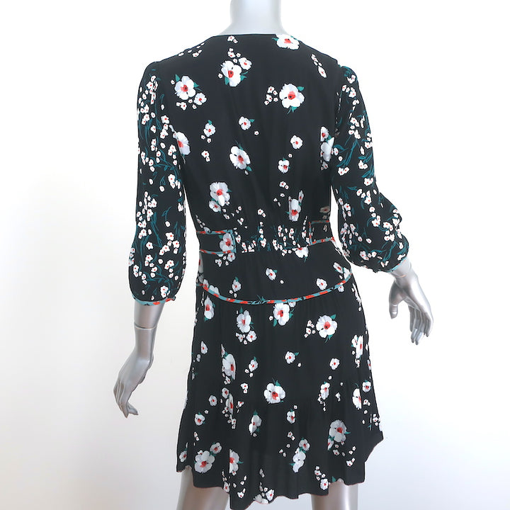 Ba&amp;sh Mini Dress Belize Black Floral Print Crepe Size 6