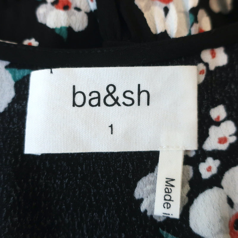 Ba&amp;sh Mini Dress Belize Black Floral Print Crepe Size 6