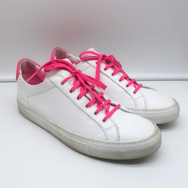 Common Projects Retro Low Fluo Sneakers White &amp; Neon Pink Leather Size 41