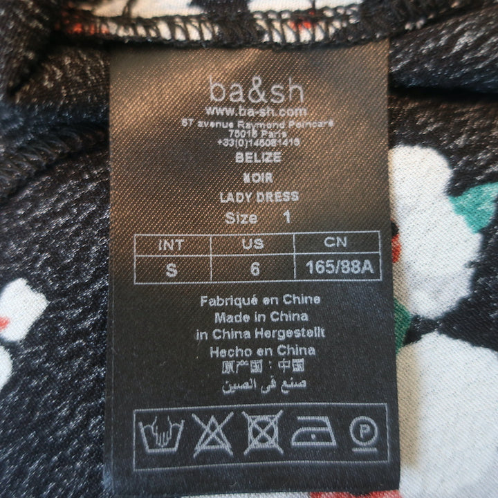 Ba&amp;sh Mini Dress Belize Black Floral Print Crepe Size 6