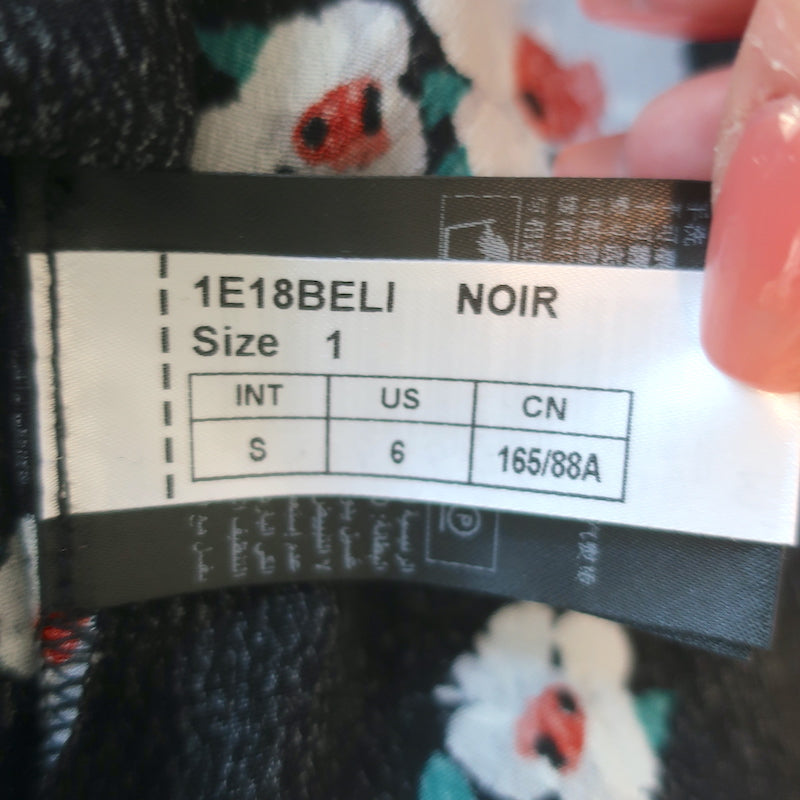 Ba&amp;sh Mini Dress Belize Black Floral Print Crepe Size 6