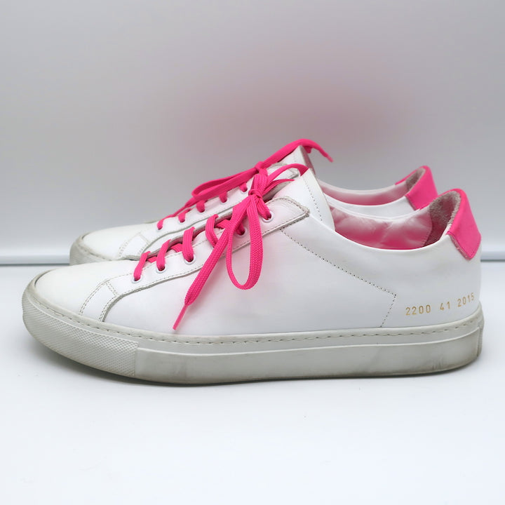 Common Projects Retro Low Fluo Sneakers White &amp; Neon Pink Leather Size 41