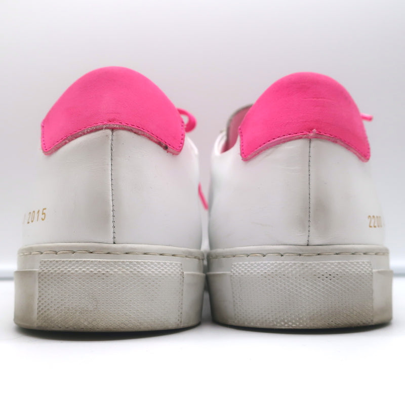 Common Projects Retro Low Fluo Sneakers White &amp; Neon Pink Leather Size 41