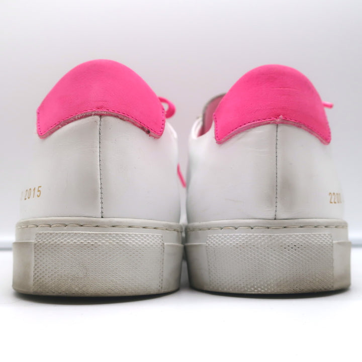 Common Projects Retro Low Fluo Sneakers White &amp; Neon Pink Leather Size 41