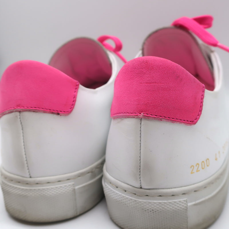 Common Projects Retro Low Fluo Sneakers White &amp; Neon Pink Leather Size 41