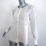 Theory Blouse Zirana Cream Pleated Stretch Chiffon Size Small Long Sleeve Top