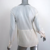 Theory Blouse Zirana Cream Pleated Stretch Chiffon Size Small Long Sleeve Top