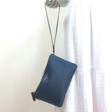 Christian Dior Wristlet Pouch Navy Leather Small Clutch