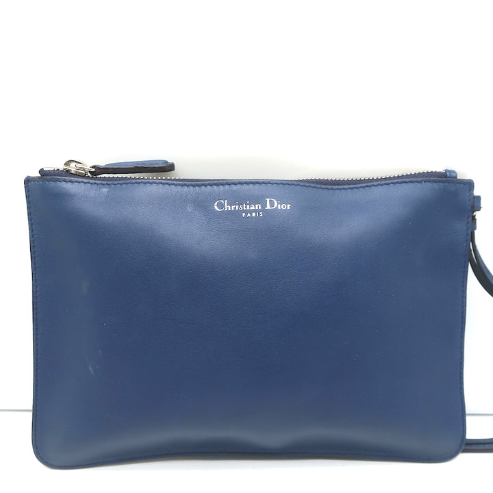 Christian Dior Wristlet Pouch Navy Leather Small Clutch
