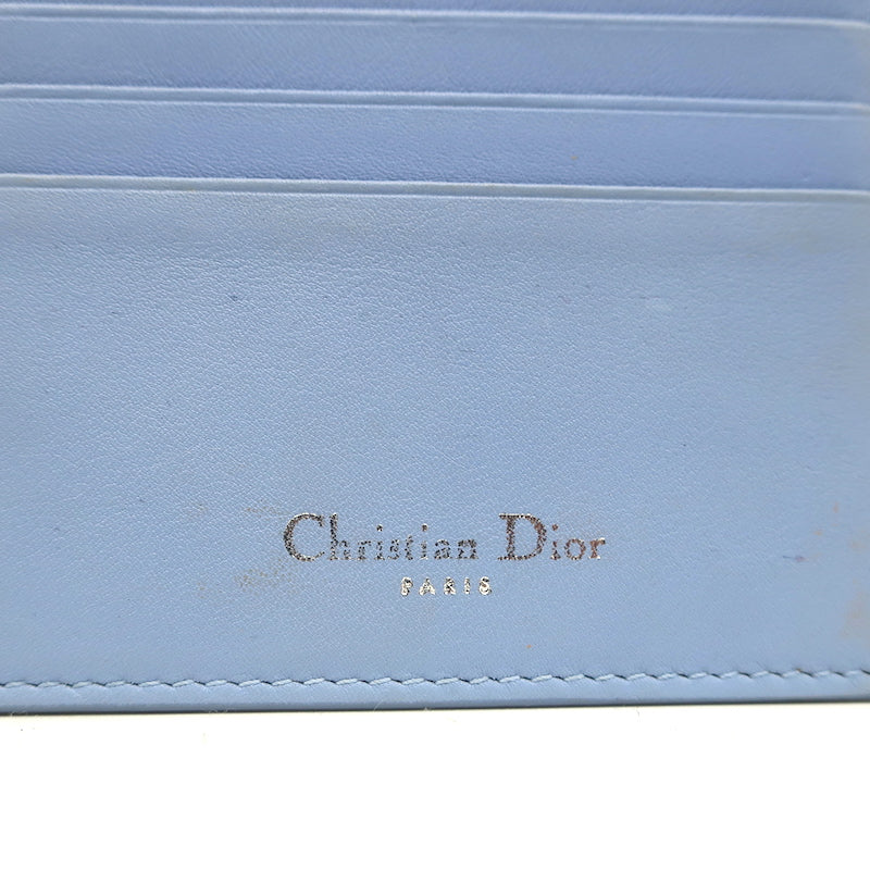 Christian Dior Flat Zip Wallet Light Blue Leather Handbag Insert