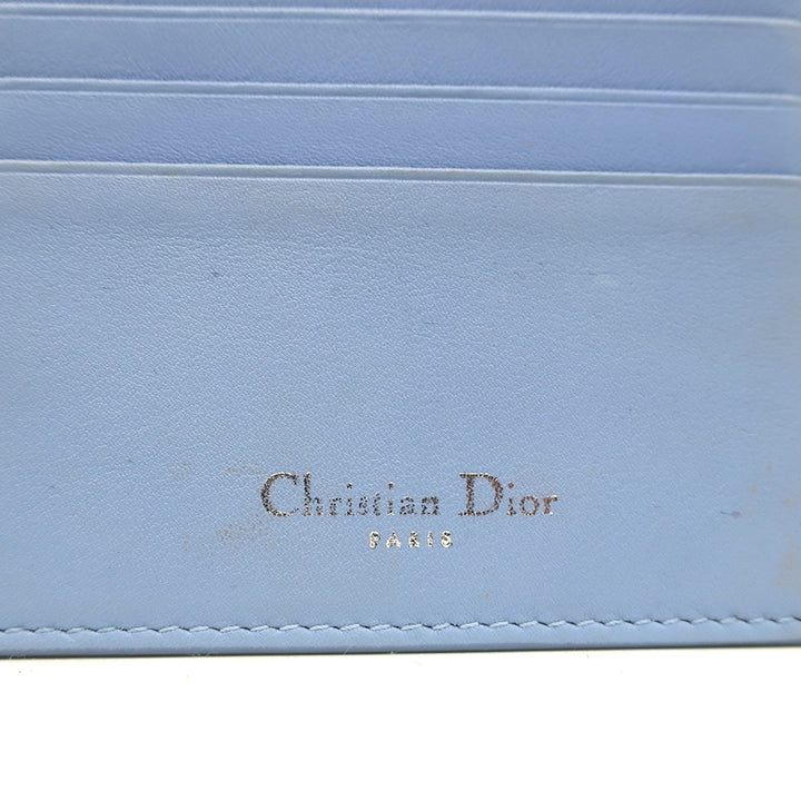 Christian Dior Flat Zip Wallet Light Blue Leather Handbag Insert