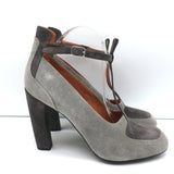 Dries Van Noten T-Strap Pumps Gray Two Tone Suede Size 41