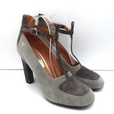 Dries Van Noten T-Strap Pumps Gray Two Tone Suede Size 41