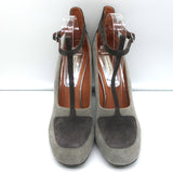 Dries Van Noten T-Strap Pumps Gray Two Tone Suede Size 41