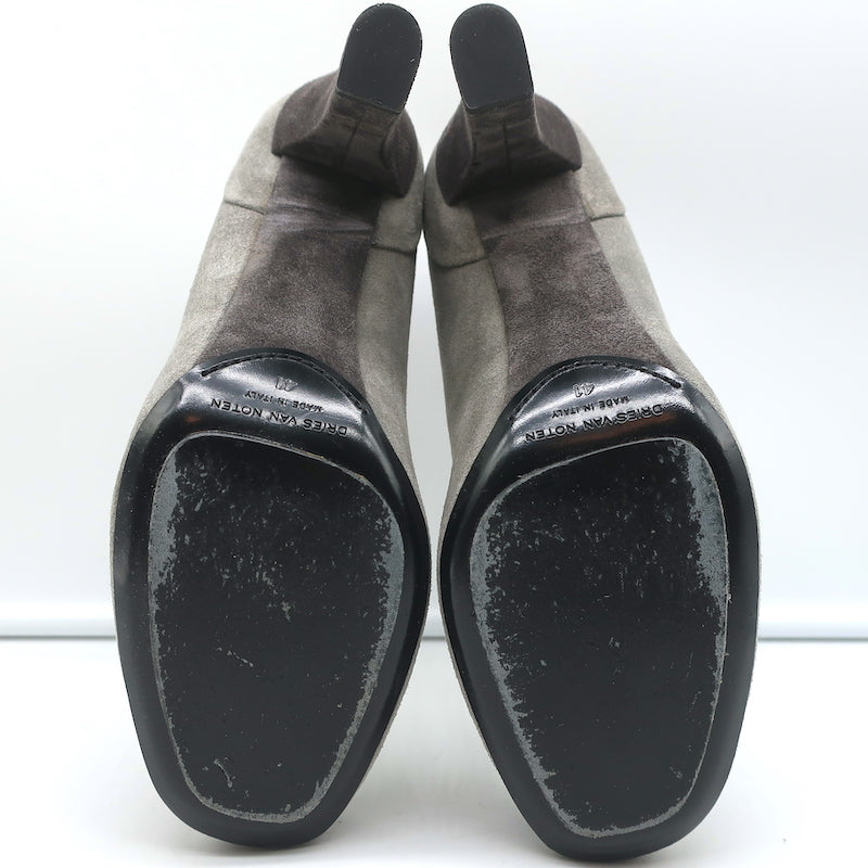 Dries Van Noten T-Strap Pumps Gray Two Tone Suede Size 41