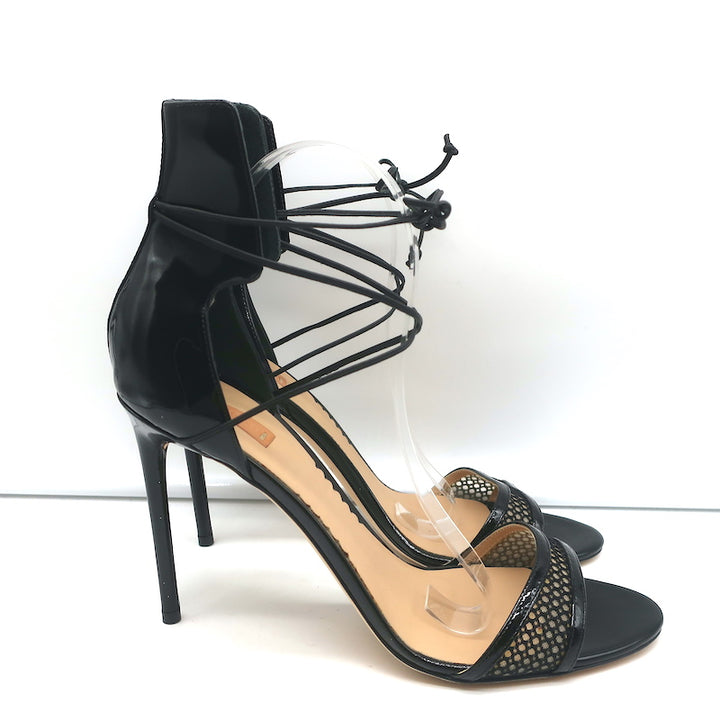 Reed Krakoff Ankle-Wrap Sandals Black Patent Leather &amp; Mesh Size 41 NEW