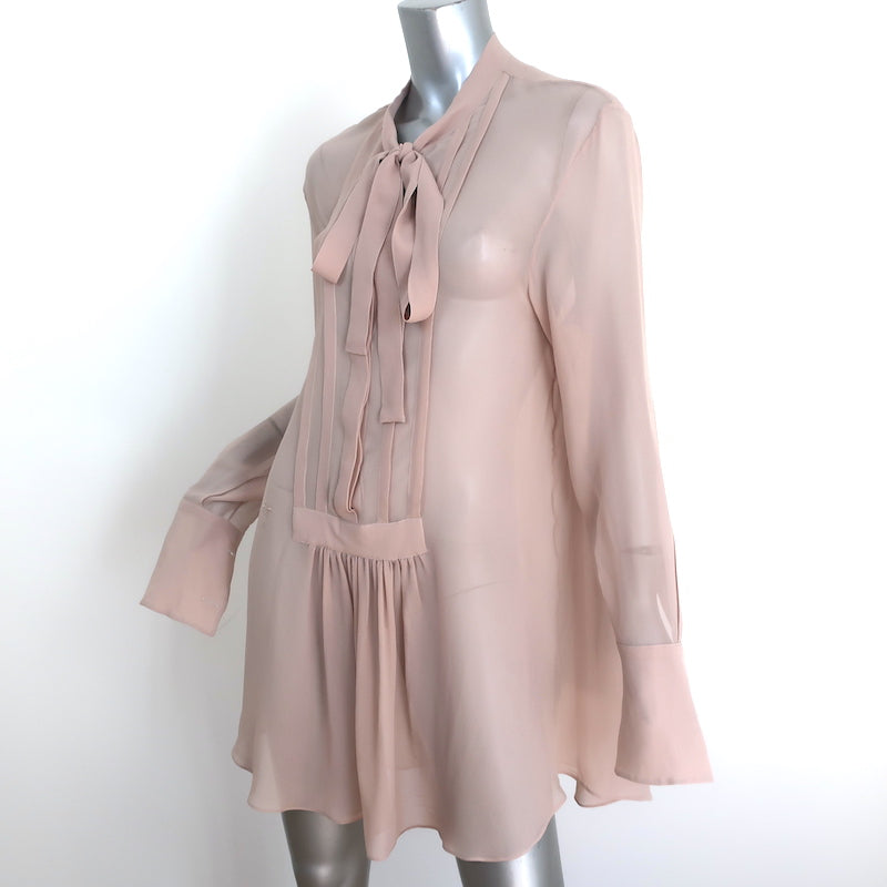 Christian Dior Tie Neck Mini Dress Blush Chiffon Size 44 Long Sleeve Tunic