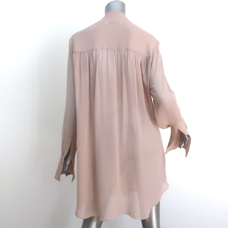 Christian Dior Tie Neck Mini Dress Blush Chiffon Size 44 Long Sleeve Tunic