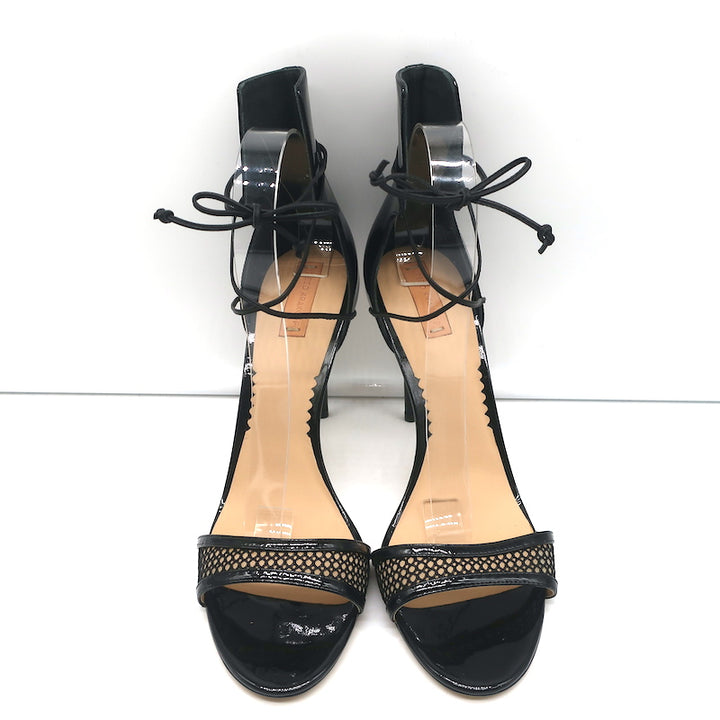 Reed Krakoff Ankle-Wrap Sandals Black Patent Leather &amp; Mesh Size 41 NEW