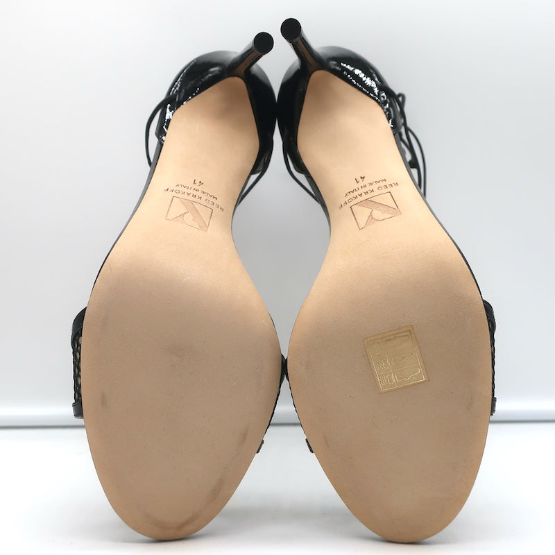 Reed Krakoff Ankle-Wrap Sandals Black Patent Leather &amp; Mesh Size 41 NEW