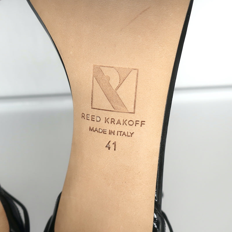Reed Krakoff Ankle-Wrap Sandals Black Patent Leather &amp; Mesh Size 41 NEW