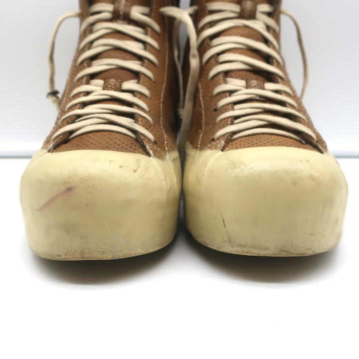 OXS Rubber Soul Platform High Top Sneakers Brown Perforated Leather Size 41