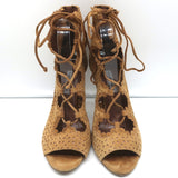 Tabitha Simmons Lace-Up Open Toe Booties Bonai Brown Perforated Suede Size 41