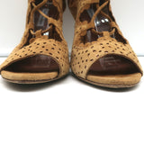 Tabitha Simmons Lace-Up Open Toe Booties Bonai Brown Perforated Suede Size 41