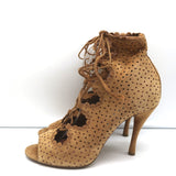 Tabitha Simmons Lace-Up Open Toe Booties Bonai Brown Perforated Suede Size 41