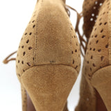 Tabitha Simmons Lace-Up Open Toe Booties Bonai Brown Perforated Suede Size 41