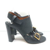 Chloe Slingback Sandals Black Leather Size 36.5 Buckled Open Toe Heels