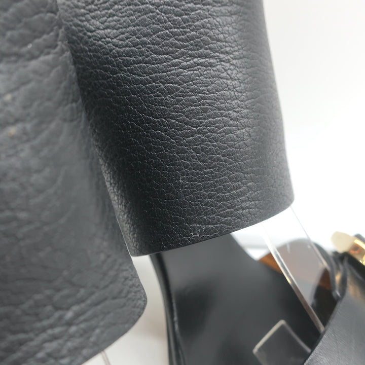 Chloe Slingback Sandals Black Leather Size 36.5 Buckled Open Toe Heels