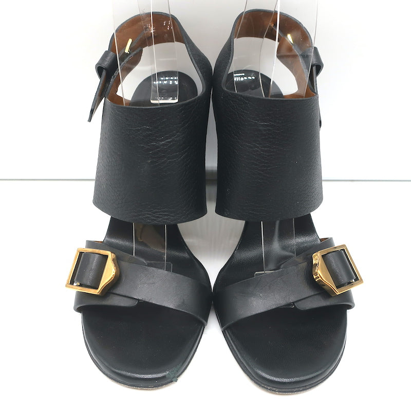 Chloe Slingback Sandals Black Leather Size 36.5 Buckled Open Toe Heels