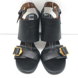 Chloe Slingback Sandals Black Leather Size 36.5 Buckled Open Toe Heels