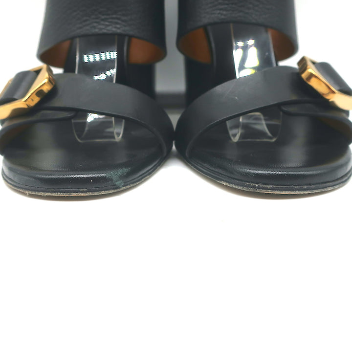 Chloe Slingback Sandals Black Leather Size 36.5 Buckled Open Toe Heels