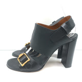 Chloe Slingback Sandals Black Leather Size 36.5 Buckled Open Toe Heels