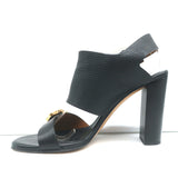 Chloe Slingback Sandals Black Leather Size 36.5 Buckled Open Toe Heels