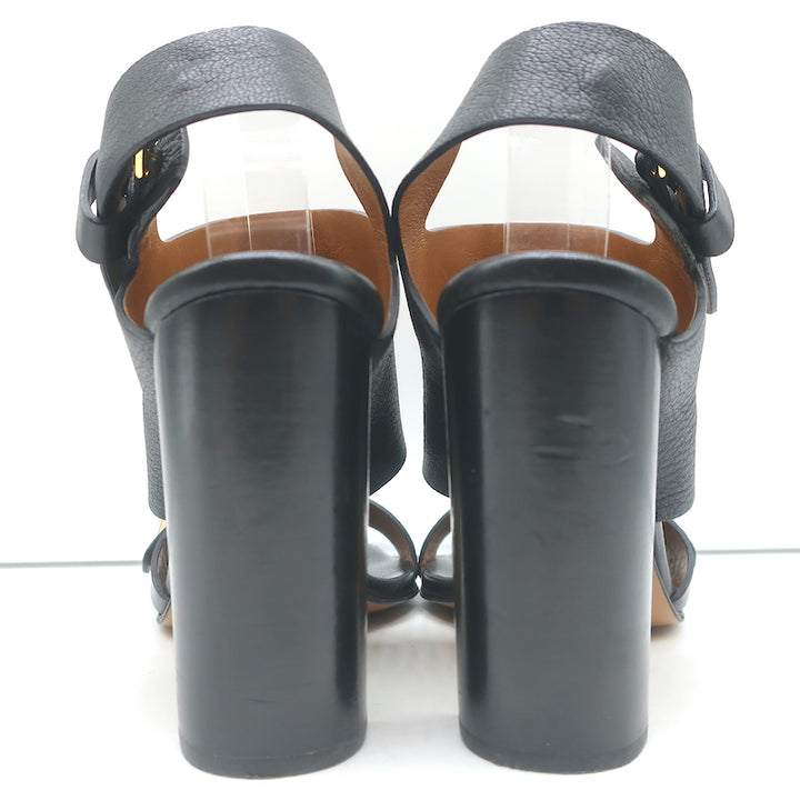 Chloe Slingback Sandals Black Leather Size 36.5 Buckled Open Toe Heels